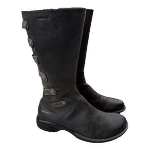 Merrell Tetra Launch Waterproof Gray Leather Boots Women’s 7 Button Detail